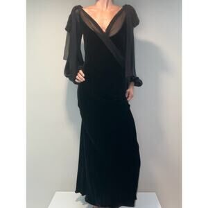 NWT Alberta Ferretti Chenille Black Tie Long Sleeve Gala Dress Sz 4